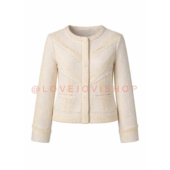 BlazerIRO Woven Herringbone Jacket in CreamRunway 2015Butter YellowS